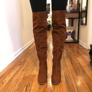 Cognac Suede Over the Knee Boots